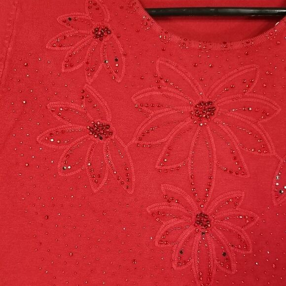 Lemon Curve Sweater Women's 2XL Long Sleeve Beaded Design Red Cotton Blend - Picture 3 of 11